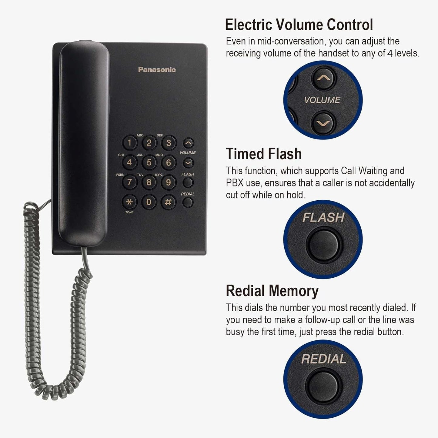 Panasonic KX-TS500FX Integrated Corded Telephone, Black متجر نصر