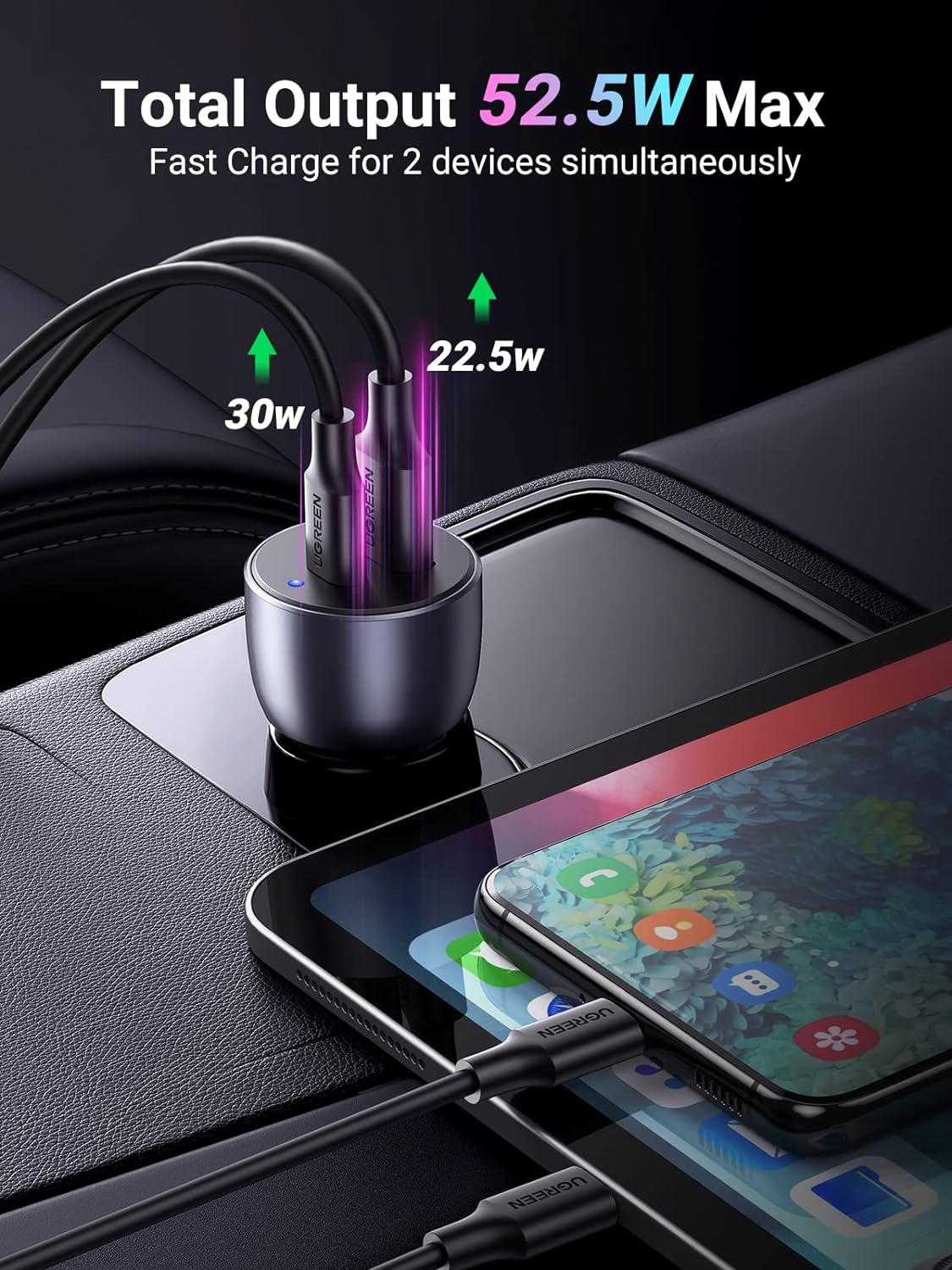 Ugreen Car Charger USB/USB Type C Quick Charge 3.0 Power Delivery 36 W 3 A gray / 60980