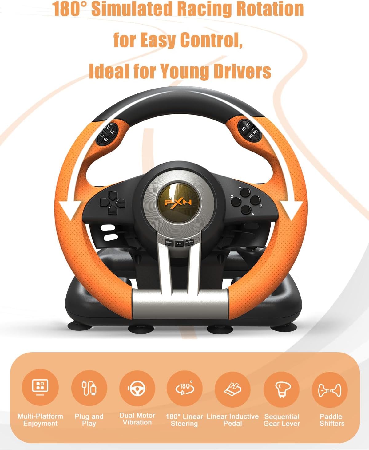 PXN V3 Pro Games Steering Wheel | (Black - Orange) - متجر نصر
