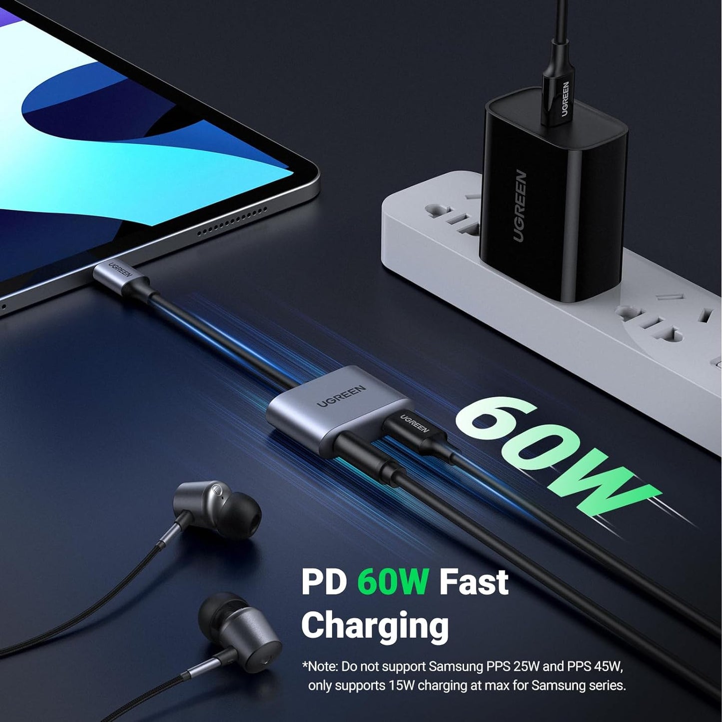 UGREEN USB C to 3.5mm Headphone and Charger Adapter / 60164