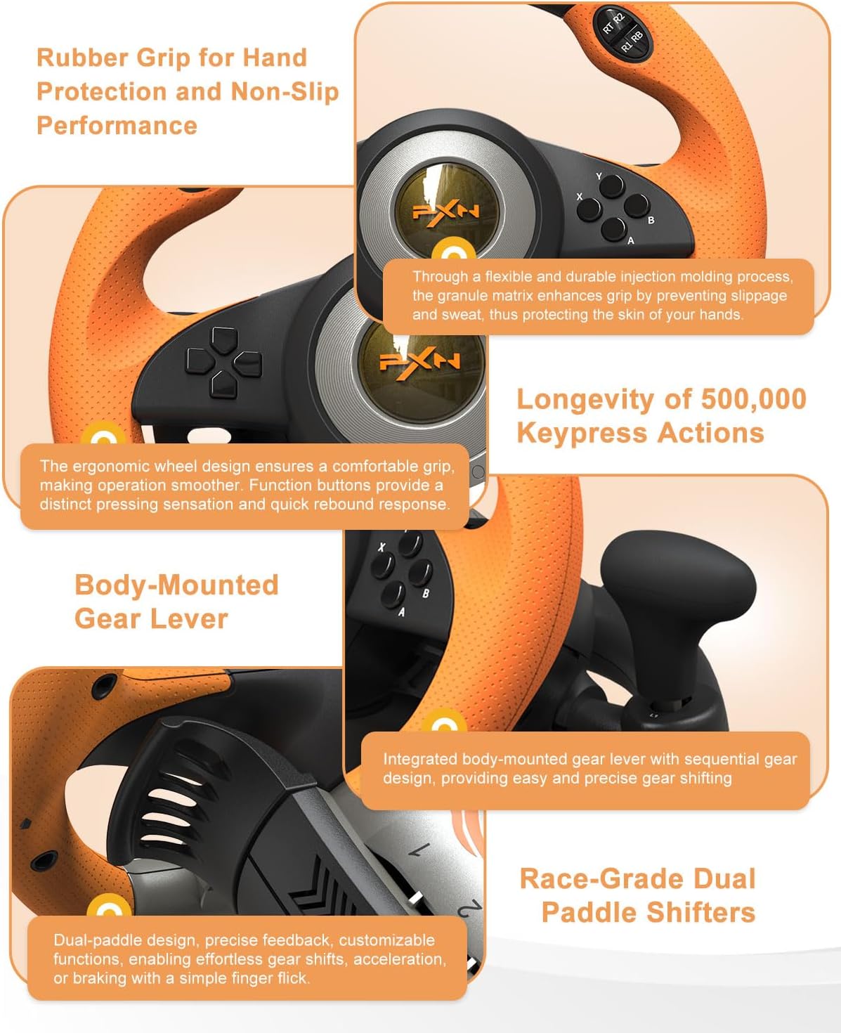 PXN V3 Pro Games Steering Wheel | (Black - Orange) - متجر نصر