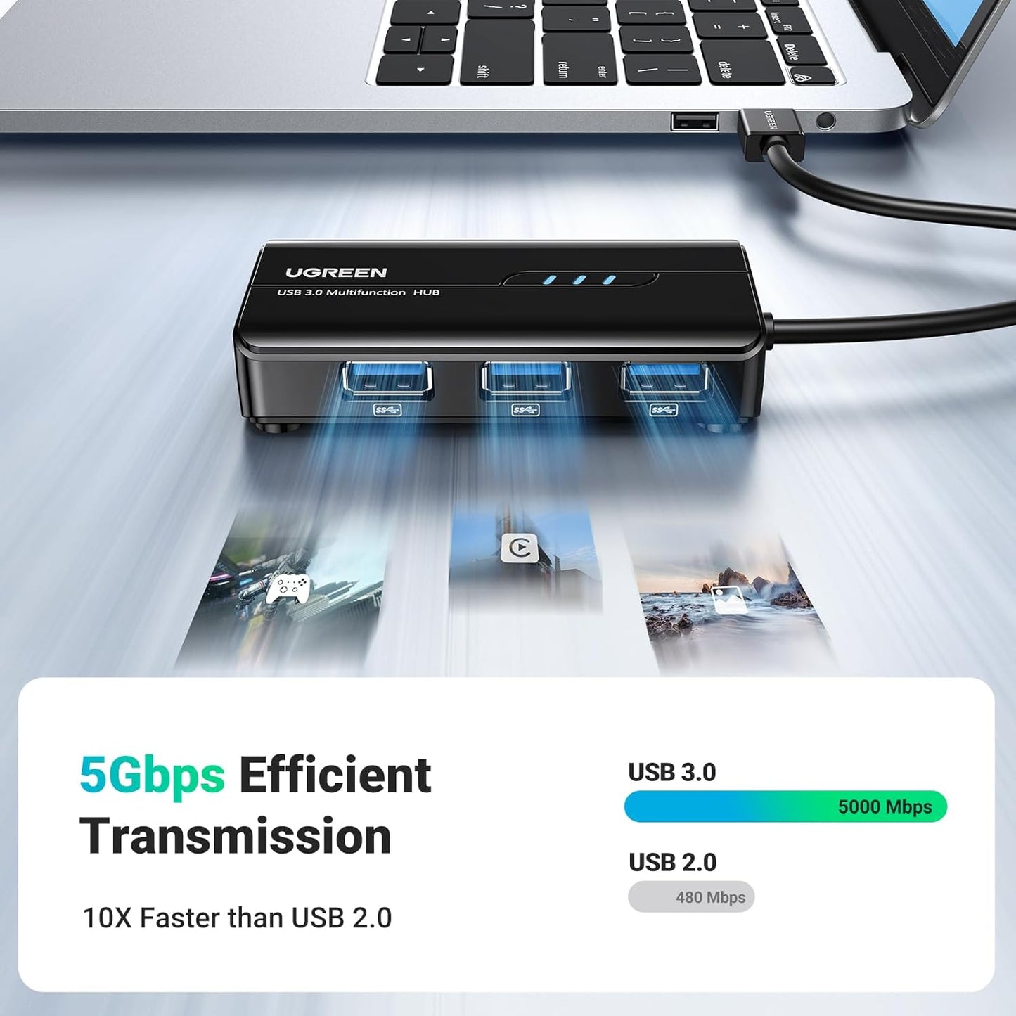 UGREEN USB 3.0 Hub with Gigabit Ethernet Adapter / 20265