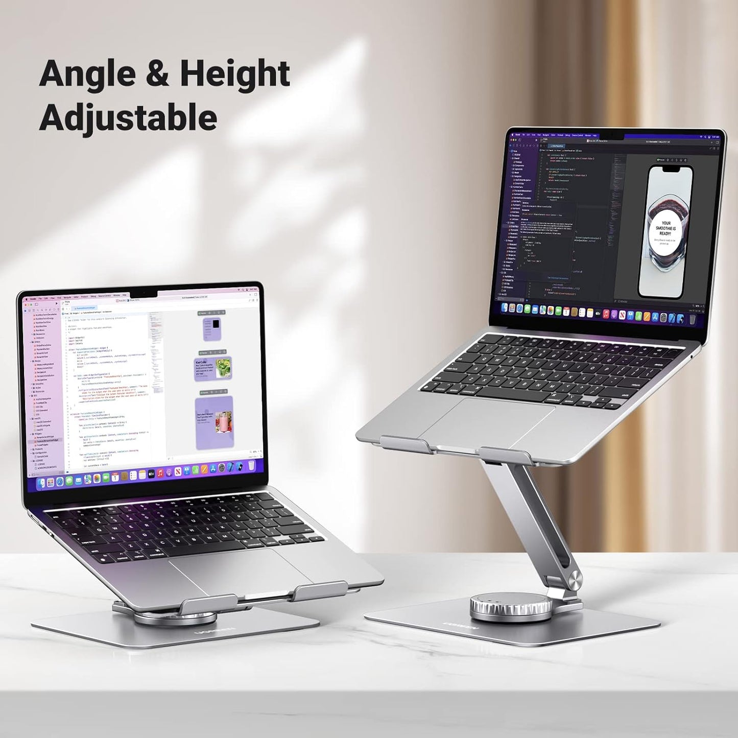 90849 / Ugreen Swivel & Full Angle Hover Adjustable & Foldable Laptop Stand horizontal rotation 360 (201mm) Up To 17.3"  (Silver)