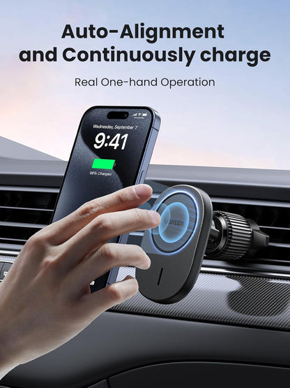 25925 /UGREEN MagSafe Car Mount Charger, Magnetic Wireless Car Charger, Fast Charge Auto-Alignment Air Vent Car Phone Holder متجر نصر