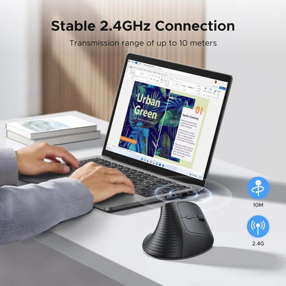 UGREEN 65042 | Vertical Mouse, Wireless Bluetooth Ergonomic Mouse, Dual-Mode (BT 5.4 & USB 2.4G), Quiet Clicks, 4 Adjustable DPI
