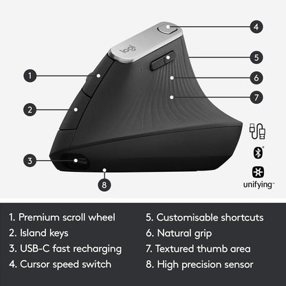 Logitech MX Vertical Ergonomic Wireless Mouse -Black متجر نصر