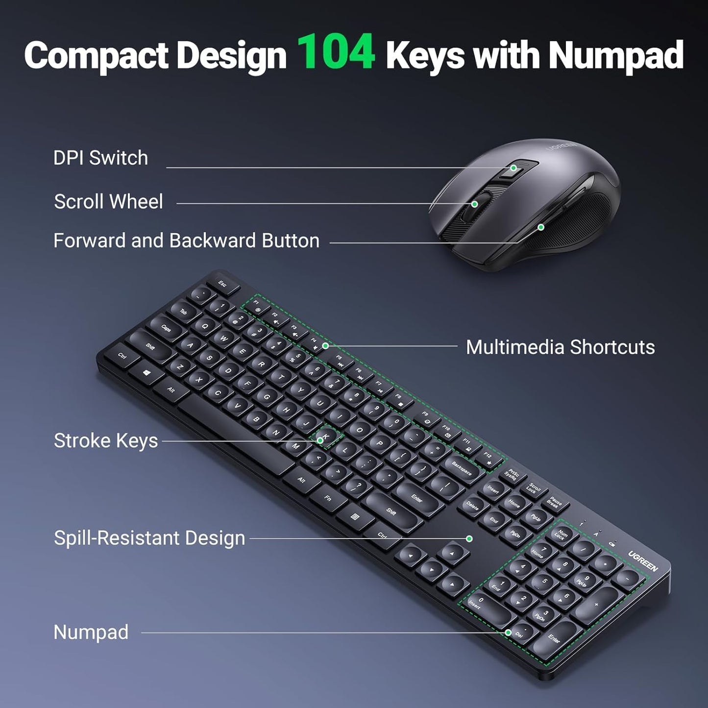 UGREEN Wireless Keyboard and Mouse Combo / 45248