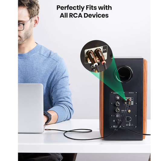 UGREEN 3.5mm Male to 2 Male RCA Stereo Audio Adapter Braided Copper Case AUX Cable /AV170 متجر نصر