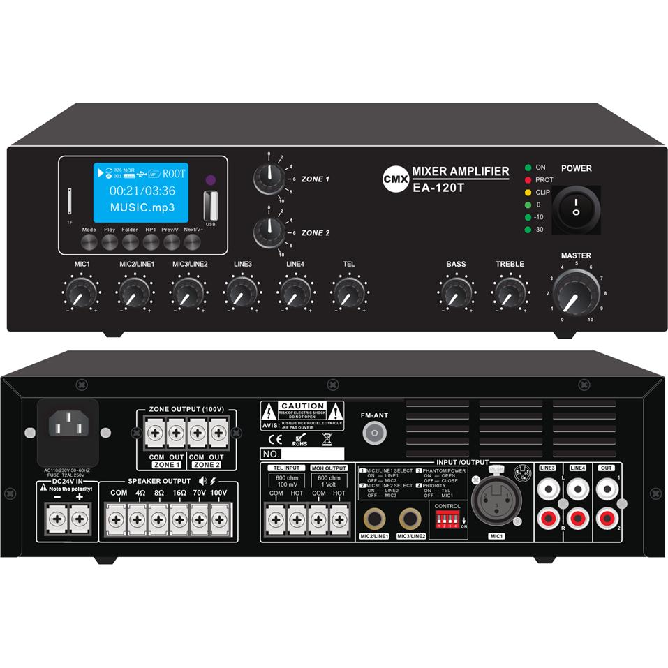 CMX EA-120T 2-Zone Mixer Amplifier | 120W Bluetooth PA Amplifier - متجر نصر