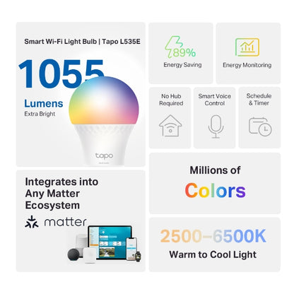Tapo Smart WiFi Light Bulb, Multicolor 75w / L535E متجر نصر