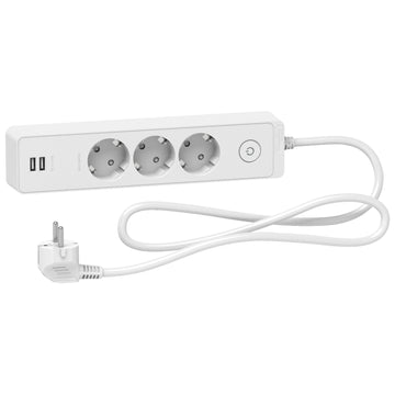 Schneider Power Strip 3 Gang and 2 USB ports | White/Black | 1.5/3 Meter | EU Plug 1.5m Cable White #ST943U1W