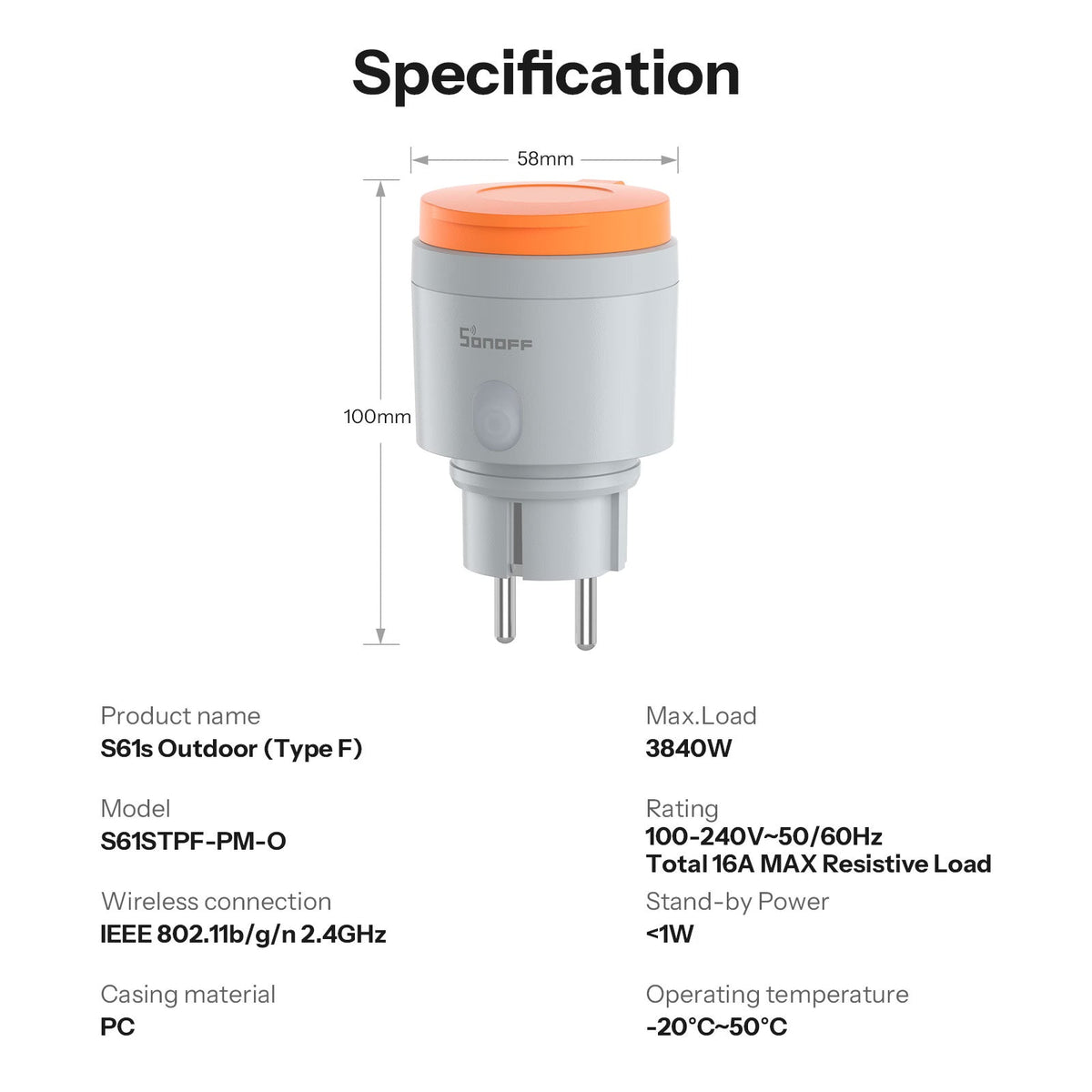 Sonoff-C S61s Outdoor Matter Wi-Fi Smart Plug IP44 16A with Energy Monitoring | S61STPF-PM-O - متجر نصر