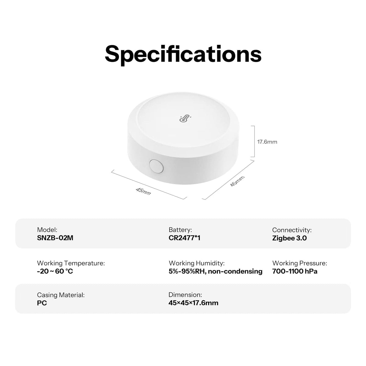 Sonoff-C AirGuard TH Pressure Zigbee Temperature, Humidity & Air Pressure Sensor | SNZB-02M - متجر نصر