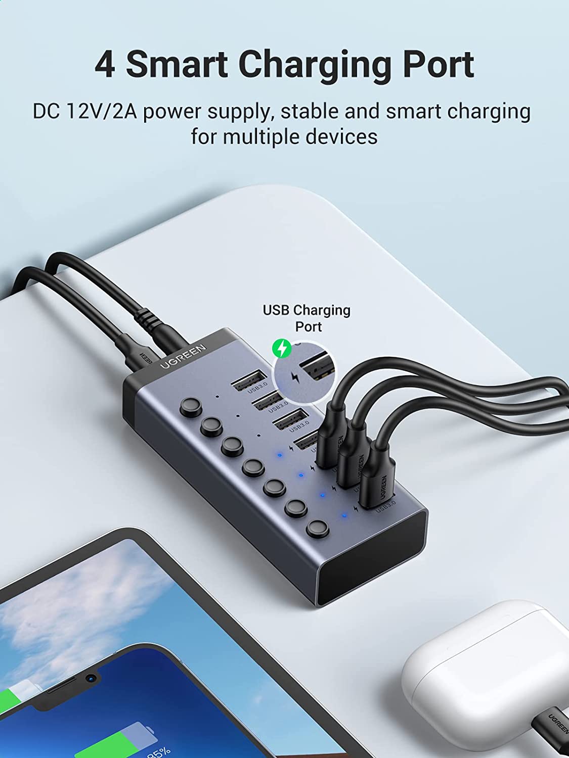 UGREEN USB-C to 7-Port USB-A 3.0 Hub DC 12V EU / 90307