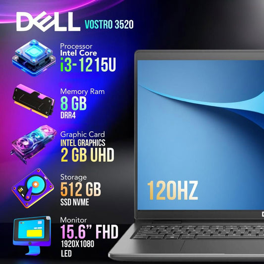 Dell Vostro 3520 Core i3 12th + SSD 512GB  8GB RAM 120Hz