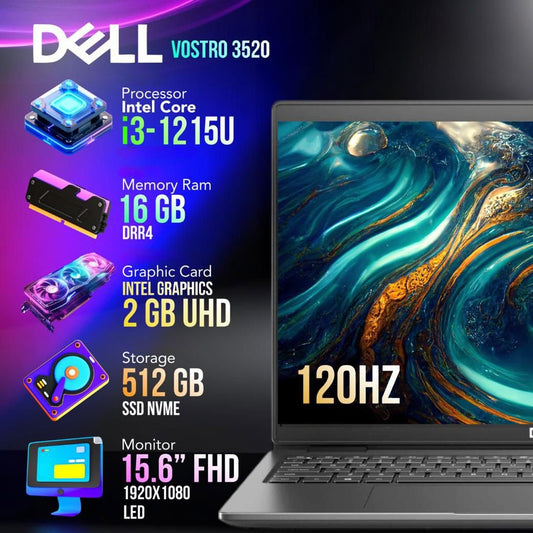 Dell Vostro 3520 Core i3 12h + 512 SSD 16GB 120Hz