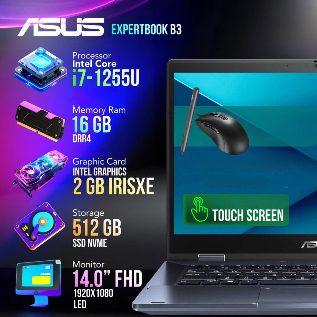 ASUS Expertbook B3 i7 الجيل الثاني عشر/ شاشة تعمل باللمس