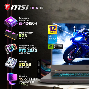 MSI Thin 15 | i5 12Gen | RTX2050 | 512GB SSD | 8GB RAM متجر نصر