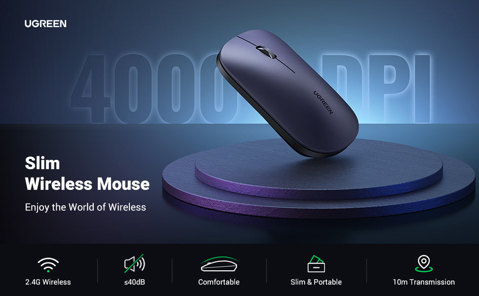 UGREEN Portable Wireless Mouse 2.4GHZ Ultra Slim (AA alkaline battery not included) /90372 -90373-90374