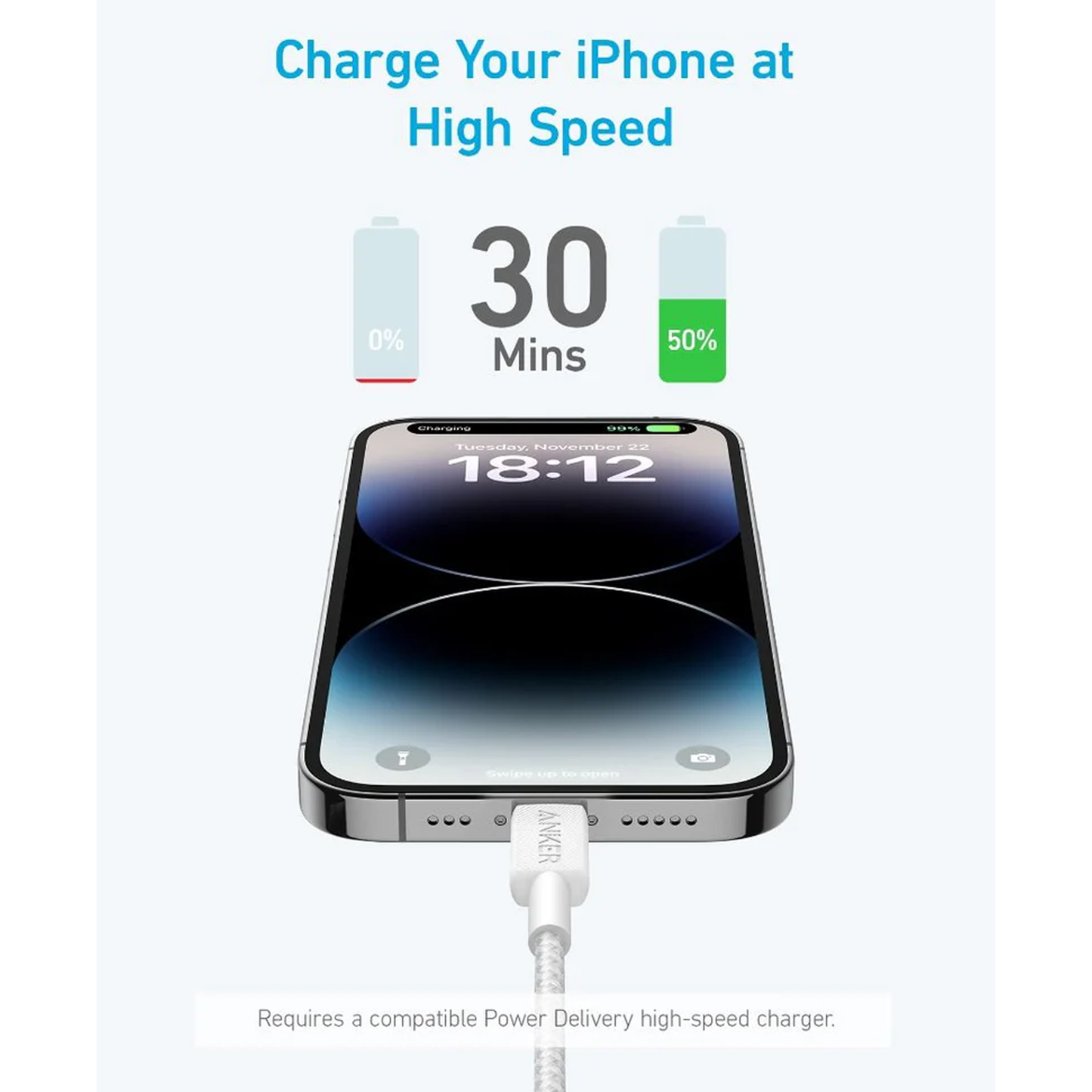 Anker 322 USB-C to Lightning Cable – (6ft Braided) - متجر نصر