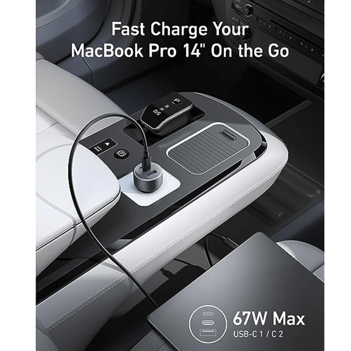 شاحن سيارة Anker 335 بقوة 67 واط، منفذي USB-C وUSB-A – أسود - متجر نصر