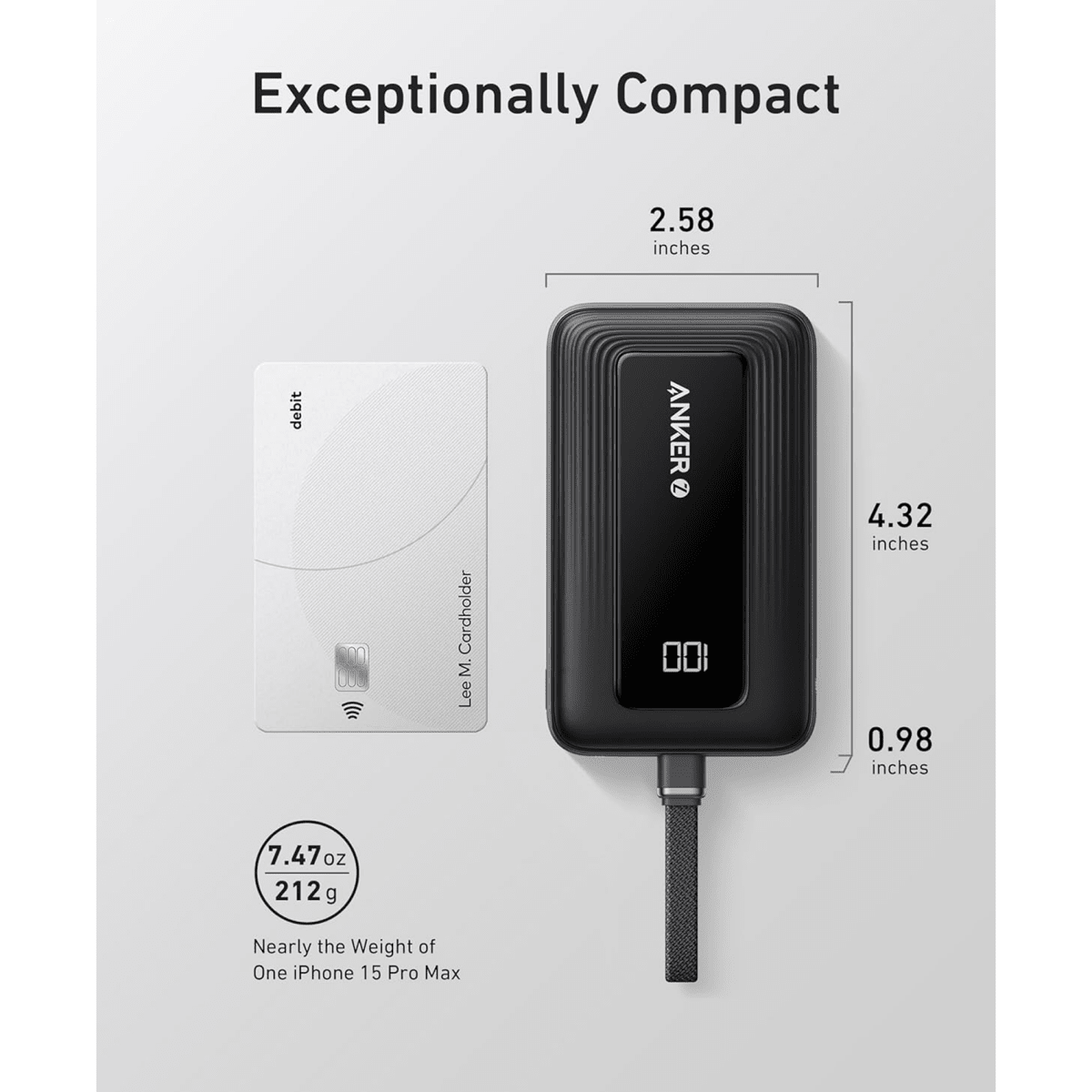 Anker A1688 Zolo Power Bank (10K, 30W) with a 5.4-inch (13.7 cm) built-in USB-C cable - متجر نصر