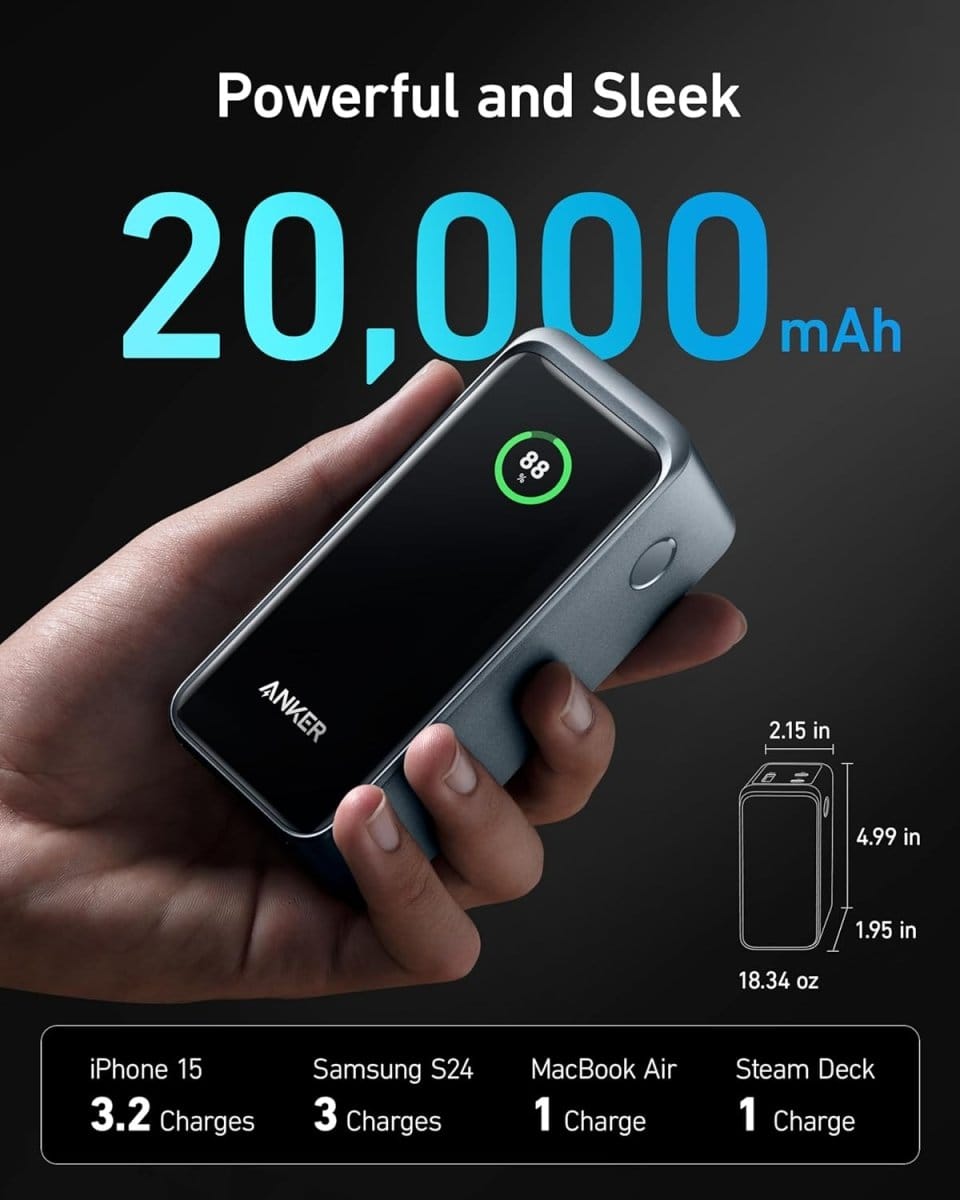 Anker Prime 20,000mAh 200W 2 USB-C and 1 USB-A Port Power Bank - متجر نصر