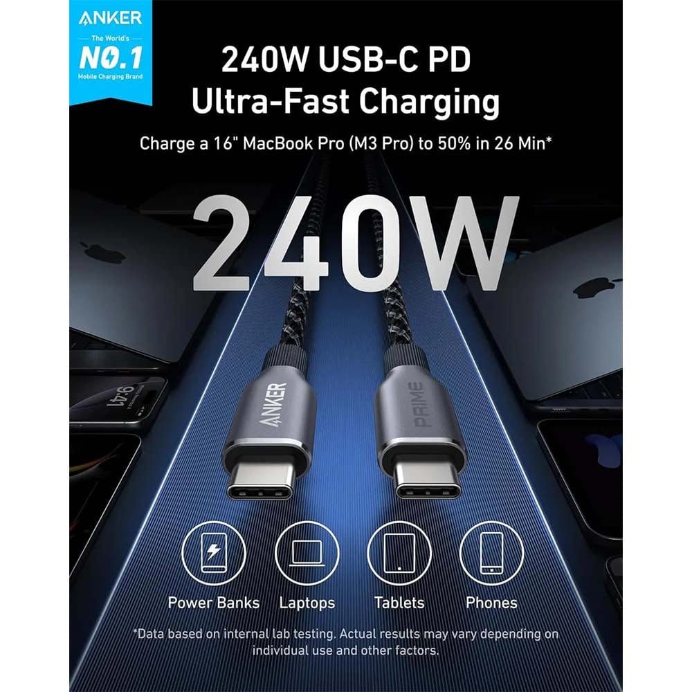 Anker Prime USB-C To USB-C Cable 240W 0.9m Upcycled Braided Cable A88E2011 - متجر نصر