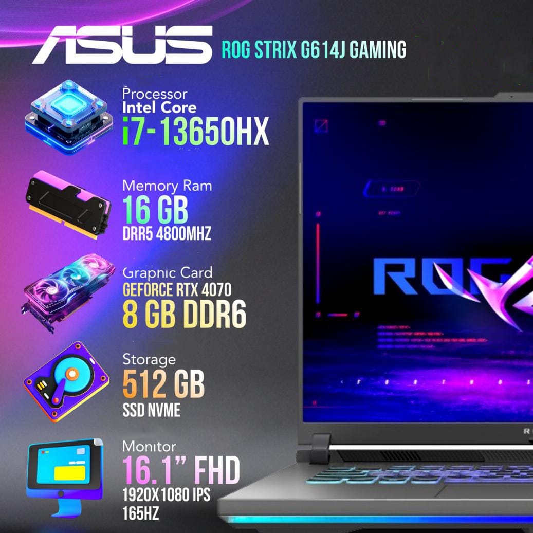 Asus ROG G16 | i7 14650Hx 14Gen | RTX 5060 | 16GB RAM | 1TB SSD - متجر نصر