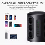Aukey Accessories AUKEY PowerHub XL 12 AC Outlets + 6 USB Charging Ports Power Strip | Vertical Surge Protector | Smart USB Charging