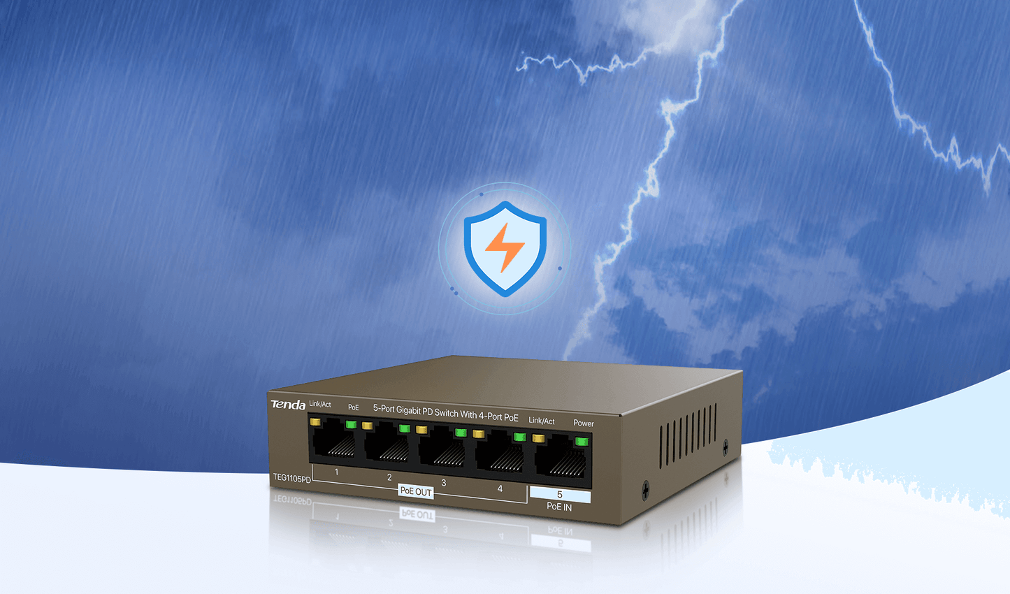 Tenda 5-Port Gigabit PD Switch With 4-Port PoE (Powered By POE Uplink) /TEG1105PD