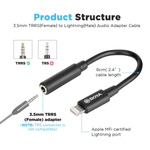 BOYA Audio System BOYA BY-K3 3.5mm TRRS Female to Lightning Male Audio Adapter Dongle Cable