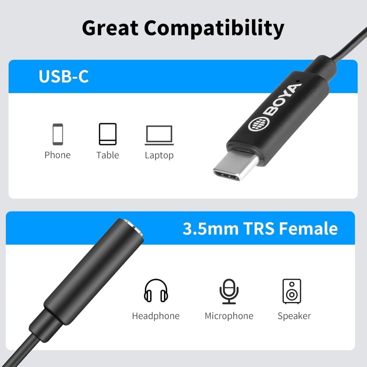 BOYA BY-K4 3.5mm Female TRS to Male USB Type-C Adapter Cable Connector Dongle - متجر نصر