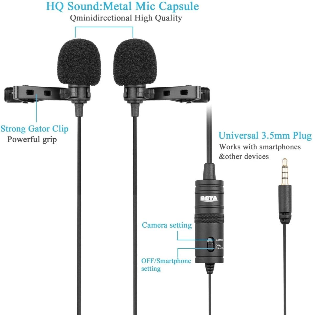 BOYA BY-M1DM Dual Omni-directional Lavalier Microphone - متجر نصر