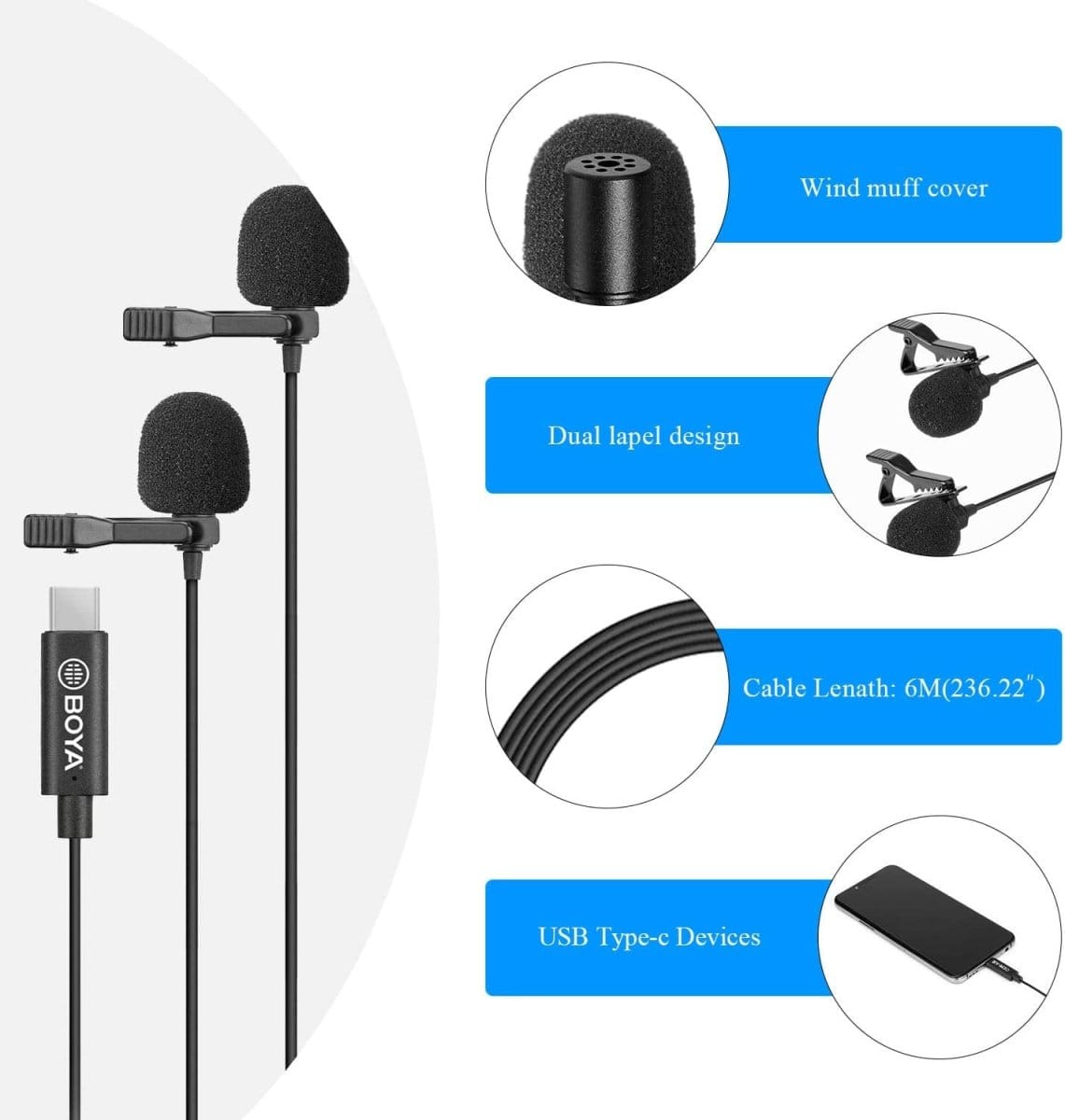 BOYA BY-M3D Dual lapel USB Type-C Microphone - متجر نصر