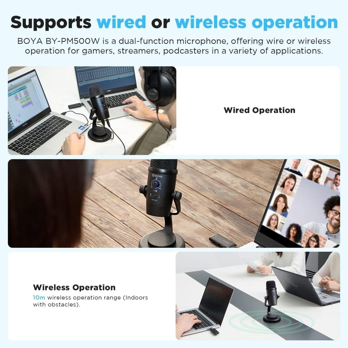 BOYA BY-PM500W Dual Mode Wireless & Wired Omnidirectional/Cardoid Microphone - متجر نصر