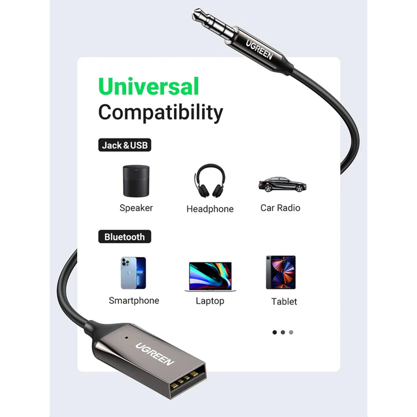 UGREEN Car Bluetooth 5.0 Receiver Audio Adapter Black(5.0) / 70601 متجر نصر