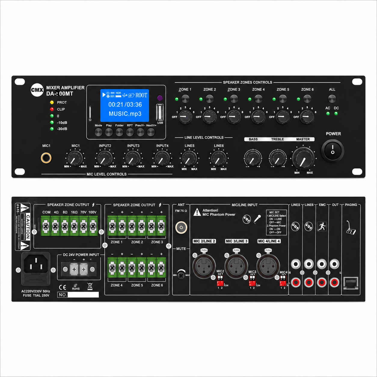CMX DA-240MT 6-Zone Mixer Amplifier | 240W Bluetooth PA Amplifier - متجر نصر