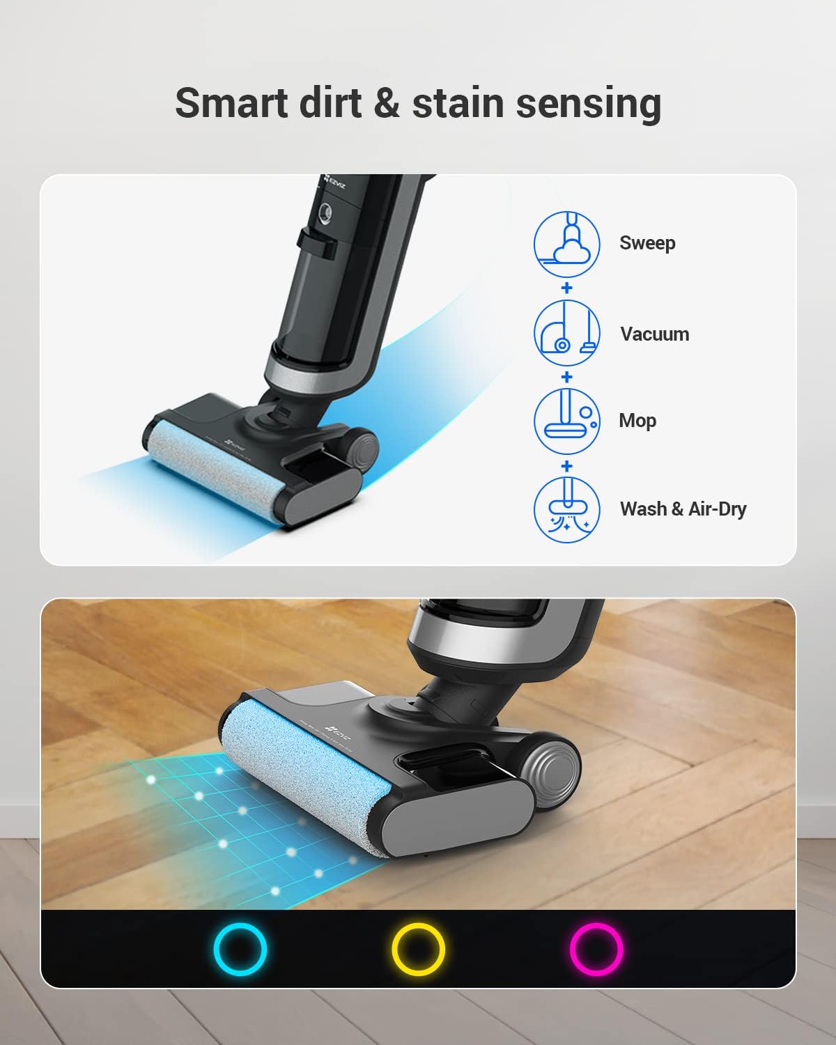 EZVIZ Cordless Wet-Dry Stick Vacuum Cleaner, Sweep & Mop, Self-Cleaning / RH1 - متجر نصر