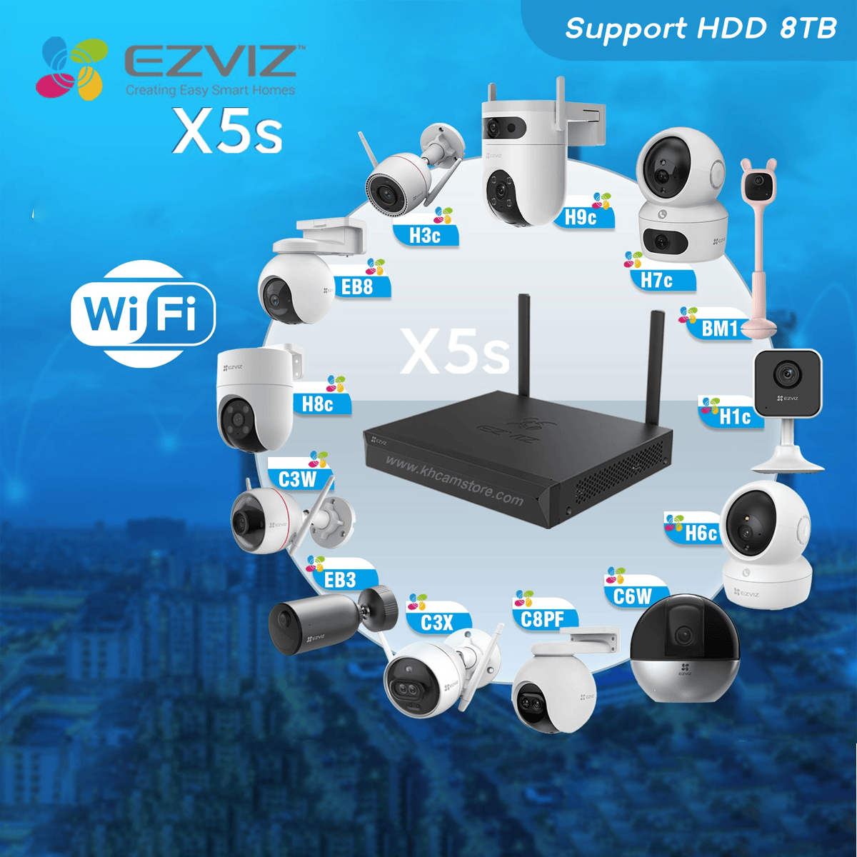 جهاز تسجيل كاميرات شبكي لاسلكي ثماني (NVR) | ايزفيز | X5S-8W - متجر نصر