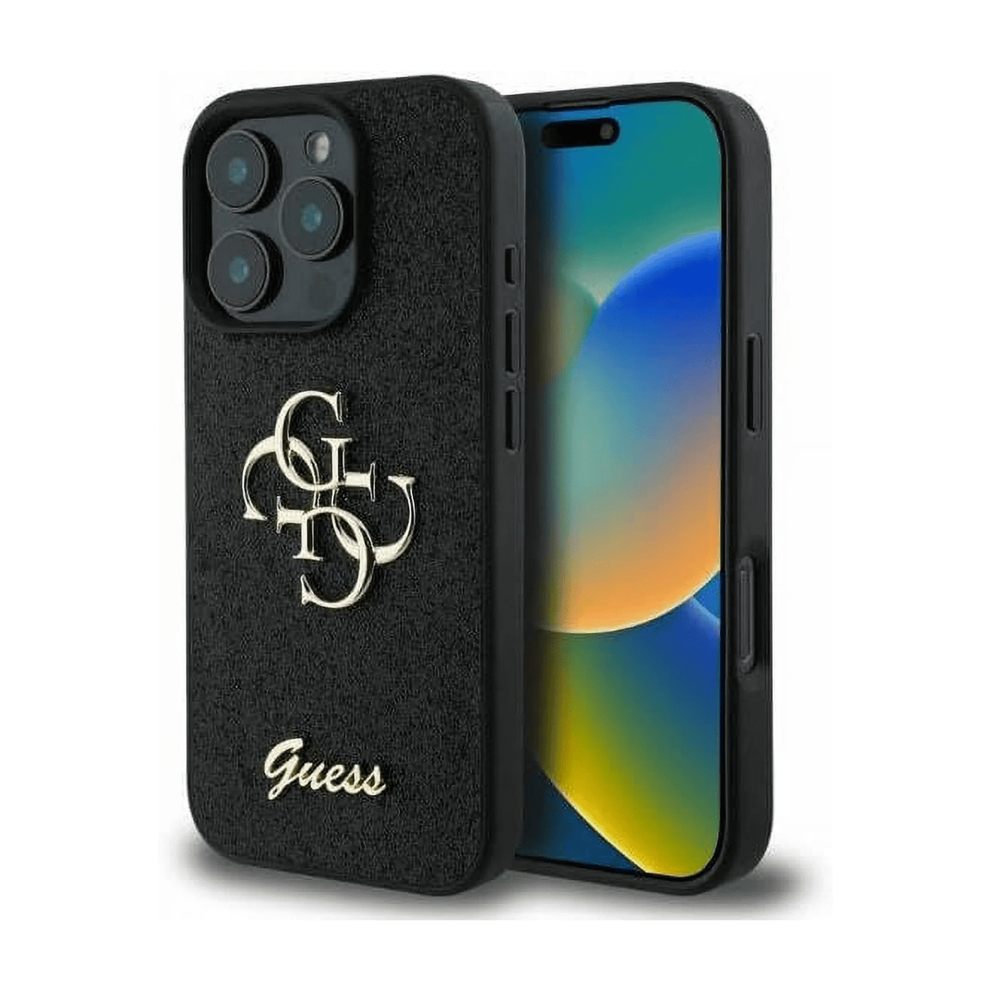جراب Guess PU Fixed Glitter 4G بشعار معدني | ايفون 16 برو ماكس | متعدد الألوان - متجر نصر