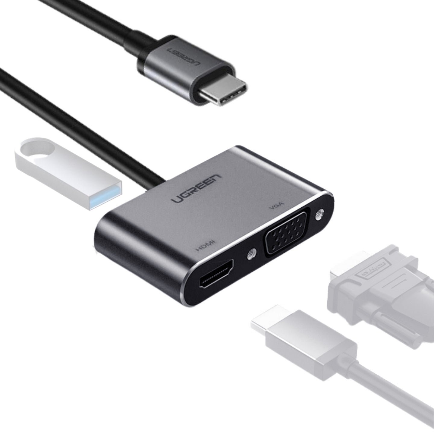 UGREEN USB-C to HDMI + VGA Adapter with PD (Space Gray) (simultaneously use) / 50505