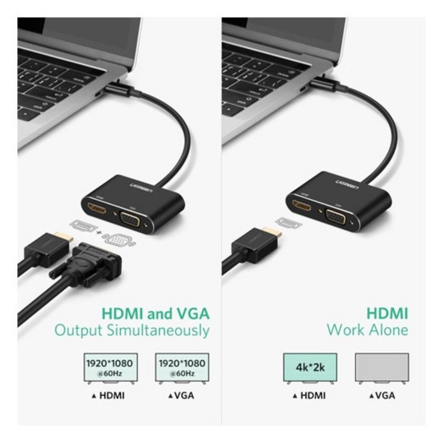 UGREEN USB-C to HDMI + VGA Adapter with PD (Space Gray) (simultaneously use) / 50505