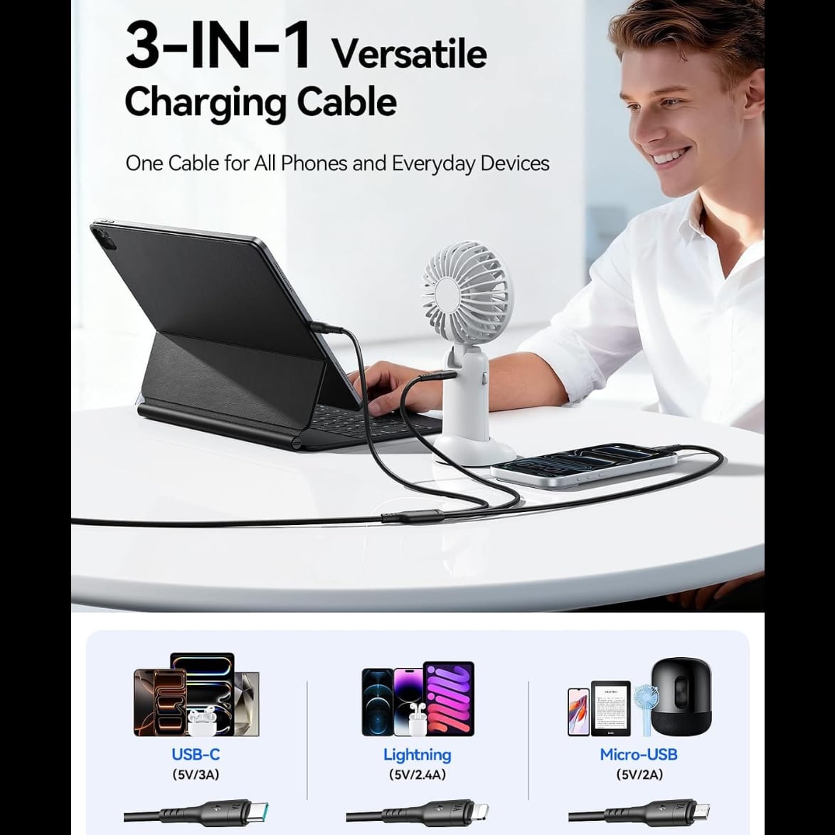 كيبل شحن 3 في 1 Joyroom S-A61 OmniGo Series USB-A إلى Type-C وLightning وMicro USB – بطول 1.2 متر - متجر نصر