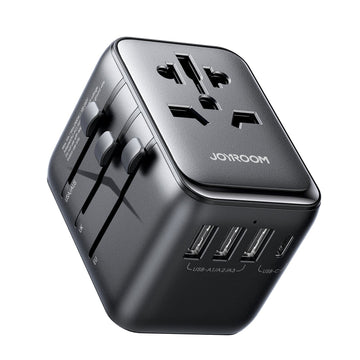 JOYROOM Mobile Phone Accessories Black JOYROOM-C 17W Universal Travel Adapter, 3 USB-A + 1 USB-C + AC Socket, US/UK/EU/AU Plugs Black | JR-TCW01