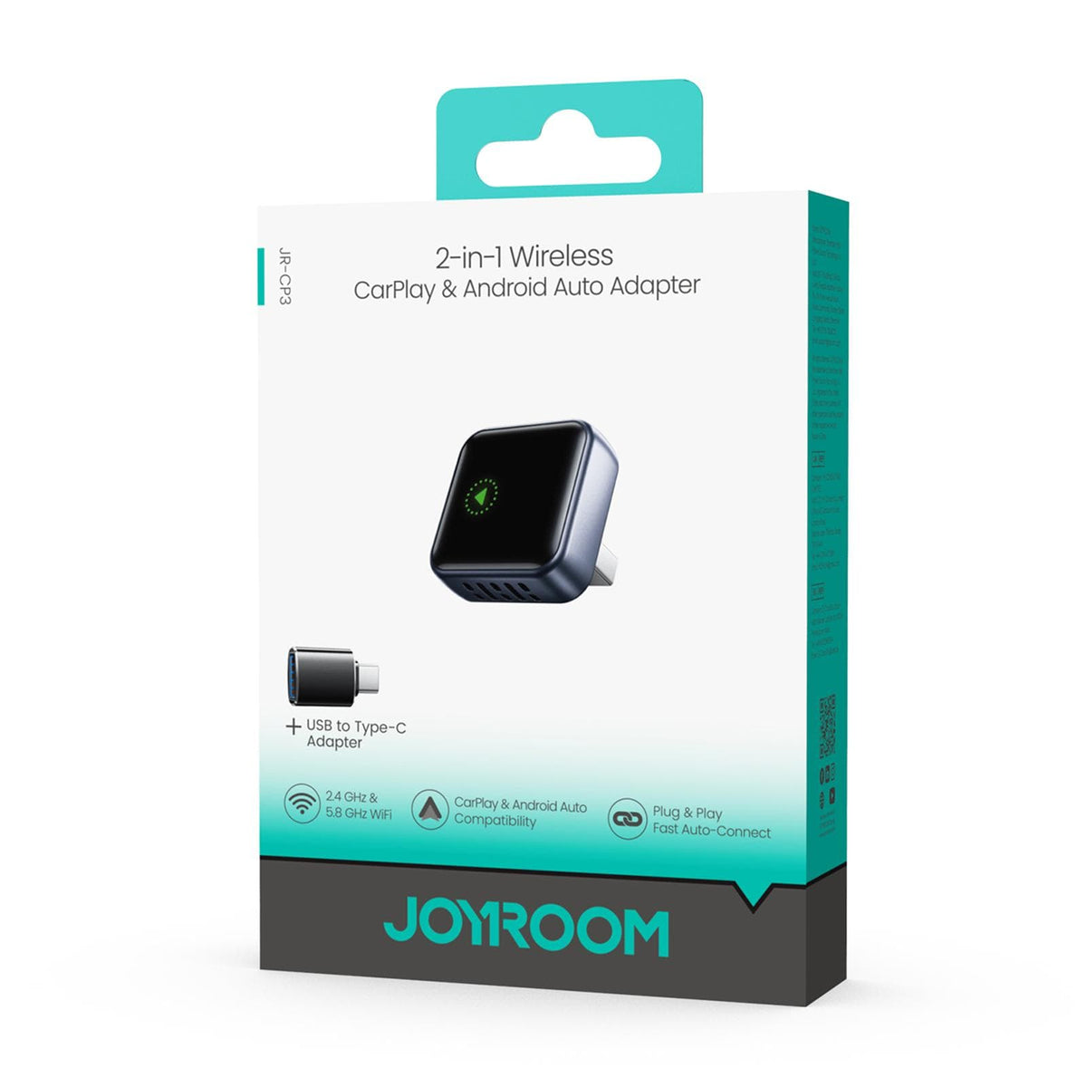 JOYROOM-C 2-in-1 Wireless CarPlay & Android Auto Adapter, Bluetooth 5.4, Dual-Band Wi-Fi Black | JR-CP3 - متجر نصر