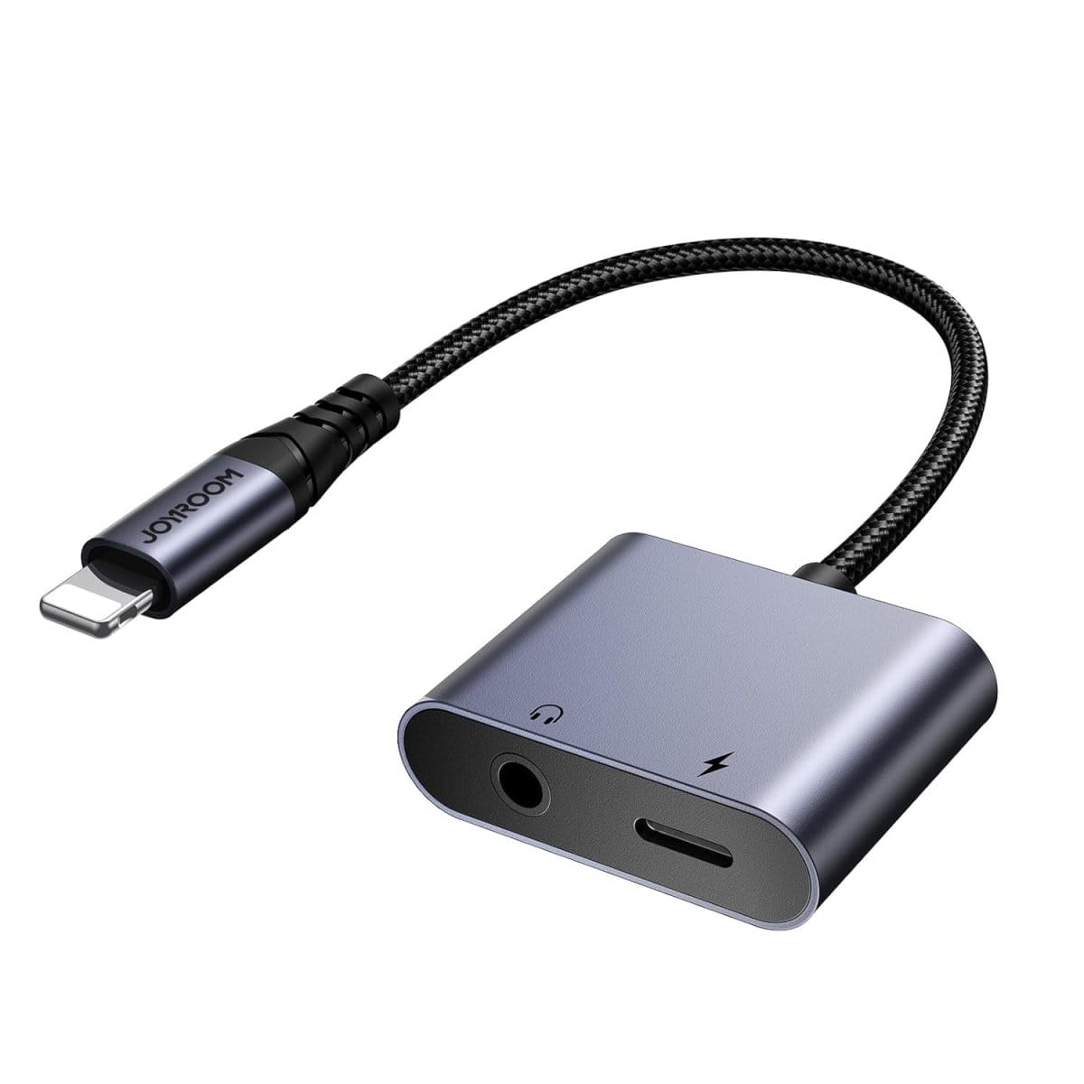 JOYROOM Audio-Transfer 2-in-1 Audio Adapter Lightning to 3.5mm+Lightning-Black-SY-L01 - متجر نصر