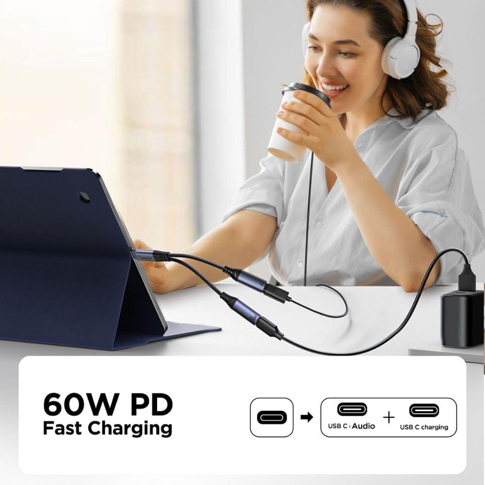 محول الصوت 2 في 1 من سلسلة JOYROOM Audio-Transfer (من النوع C إلى منفذي Type-C) - SY-C03 - متجر نصر