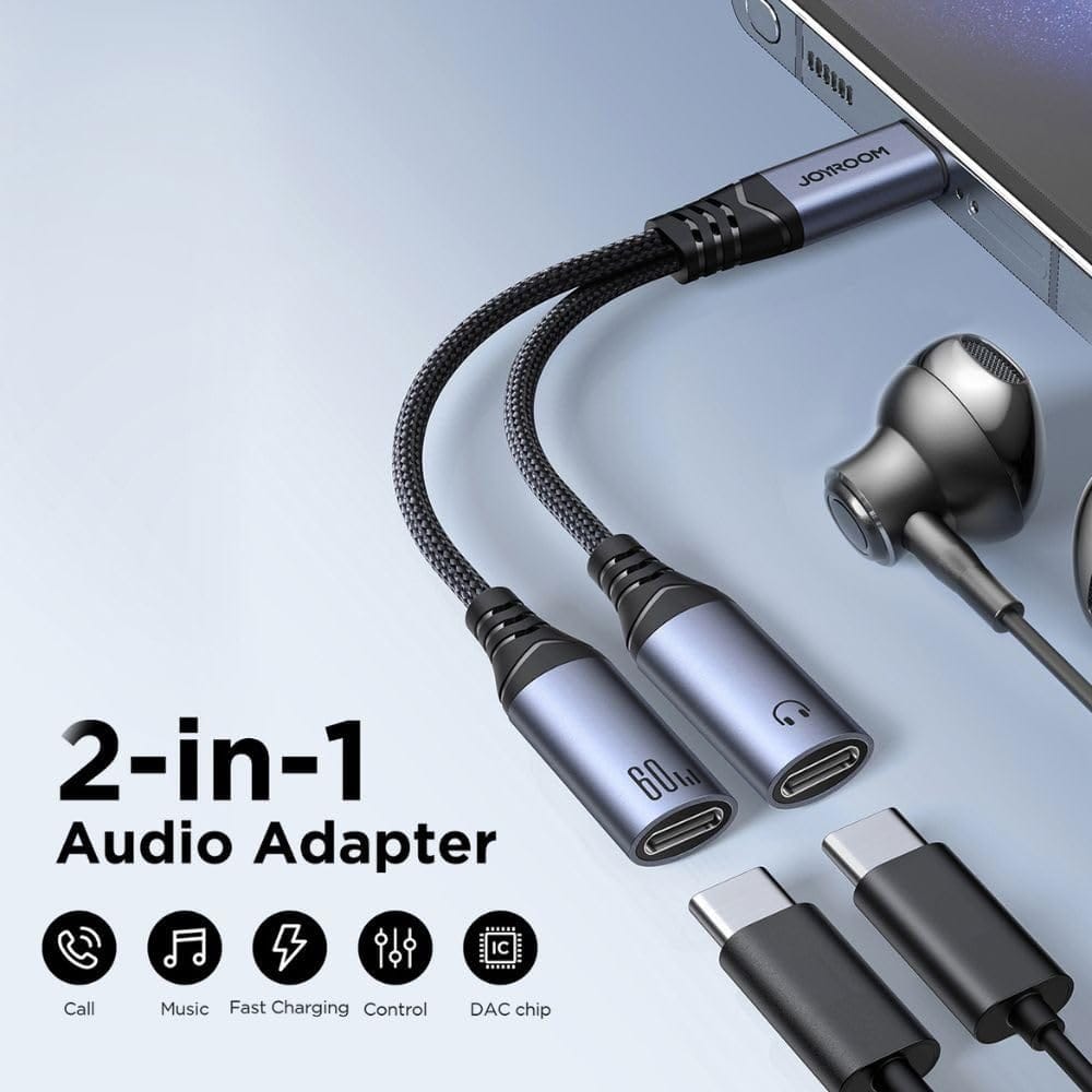 محول الصوت 2 في 1 من سلسلة JOYROOM Audio-Transfer (من النوع C إلى منفذي Type-C) - SY-C03 - متجر نصر