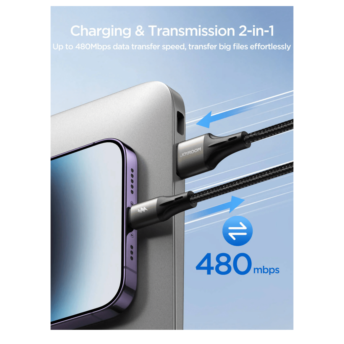 كابل بيانات وشحن سريع من سلسلة JOYROOM Light-Speed ​​بقوة 3 أمبير (USB-A إلى Lightning) بطول 1.2 متر، أسود - S-A25 - متجر نصر